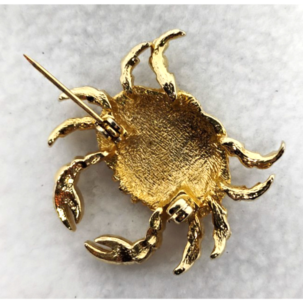 Gold Tone Figural Crab Brooch Pin Nautical Coastal Beach Textured Jewelry - Picture 7 of 12